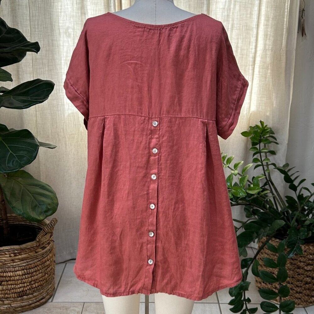 Oversized Linen Tunic Top Lagenlook Rust Minimal Art Teacher Women M